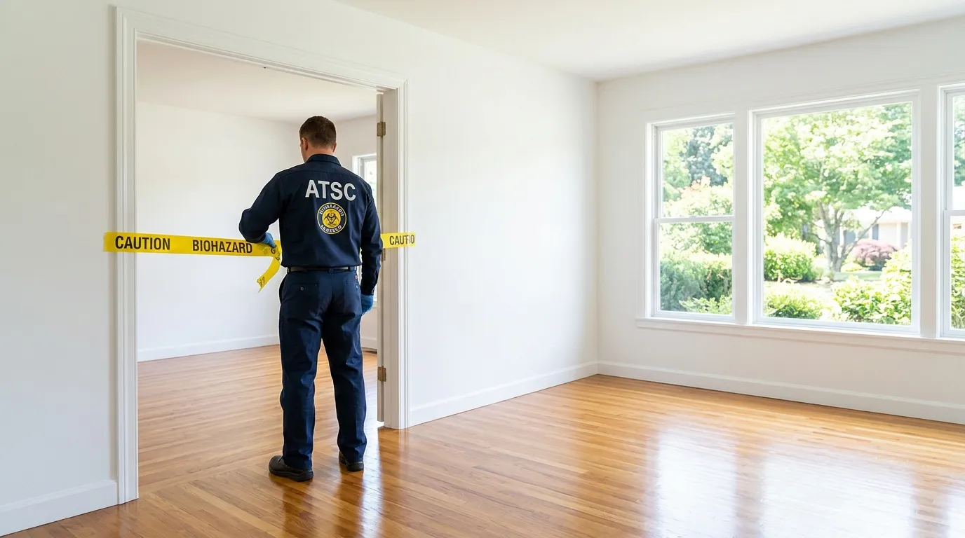 Certified biohazard cleanup crew performing Trauma Scene Cleanup in Atco